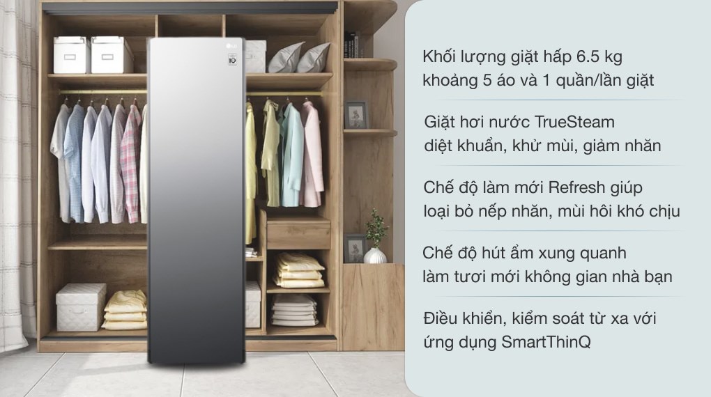 Tủ chăm sóc quần áo thông minh 5 móc LG Styler màu gương kính S5MB